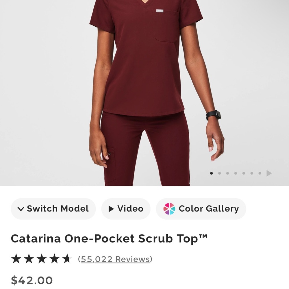 Figs Short Sleeve Scrub Top - Deep Burgundy